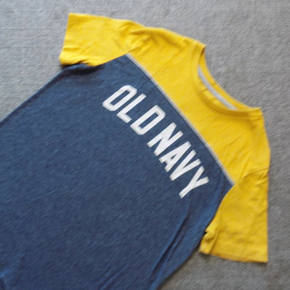 Old Navy T-Shirt Kids L 10-12 Blue Yellow Good Colorblock Graphic Logo Tee
